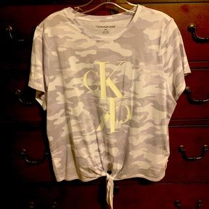 Calvin Klein front tie grey camo tee shirt